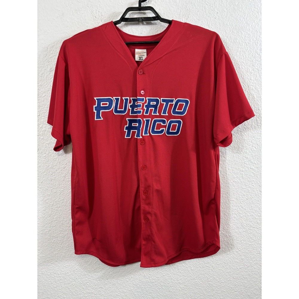 Puerto‎ Rico Baseball Jersey Mens XL Red Beltran 15 Button Front Francomar